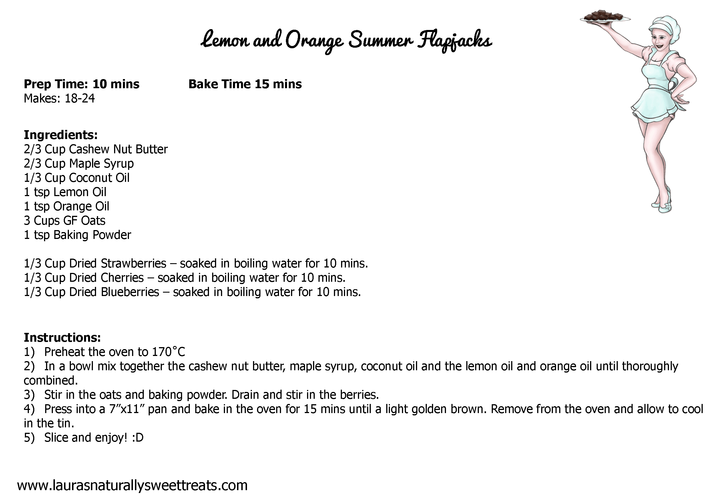 lemon and orange summer flapjacks bars recipe card