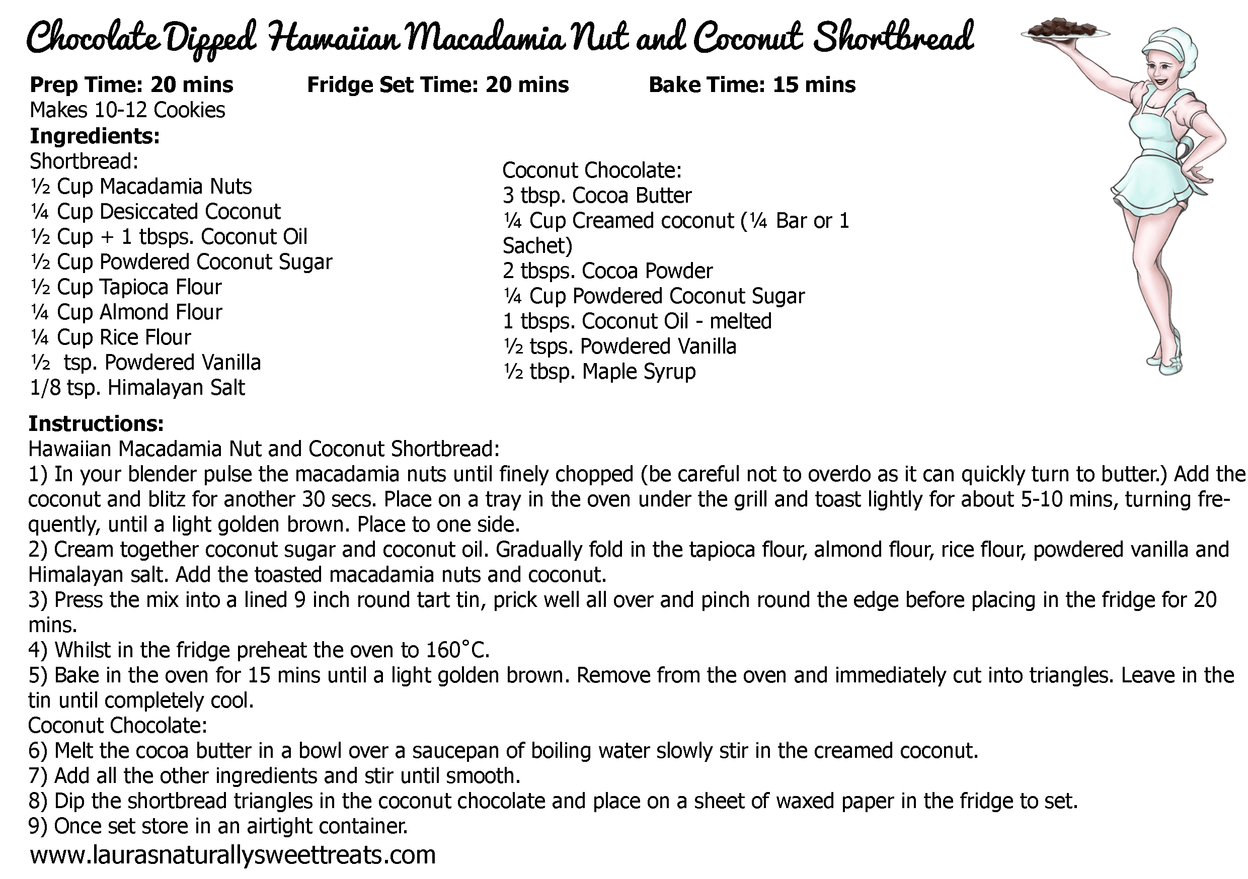 chocolate dipped hawaiian macadamia nut and coconut shortbread recipe card