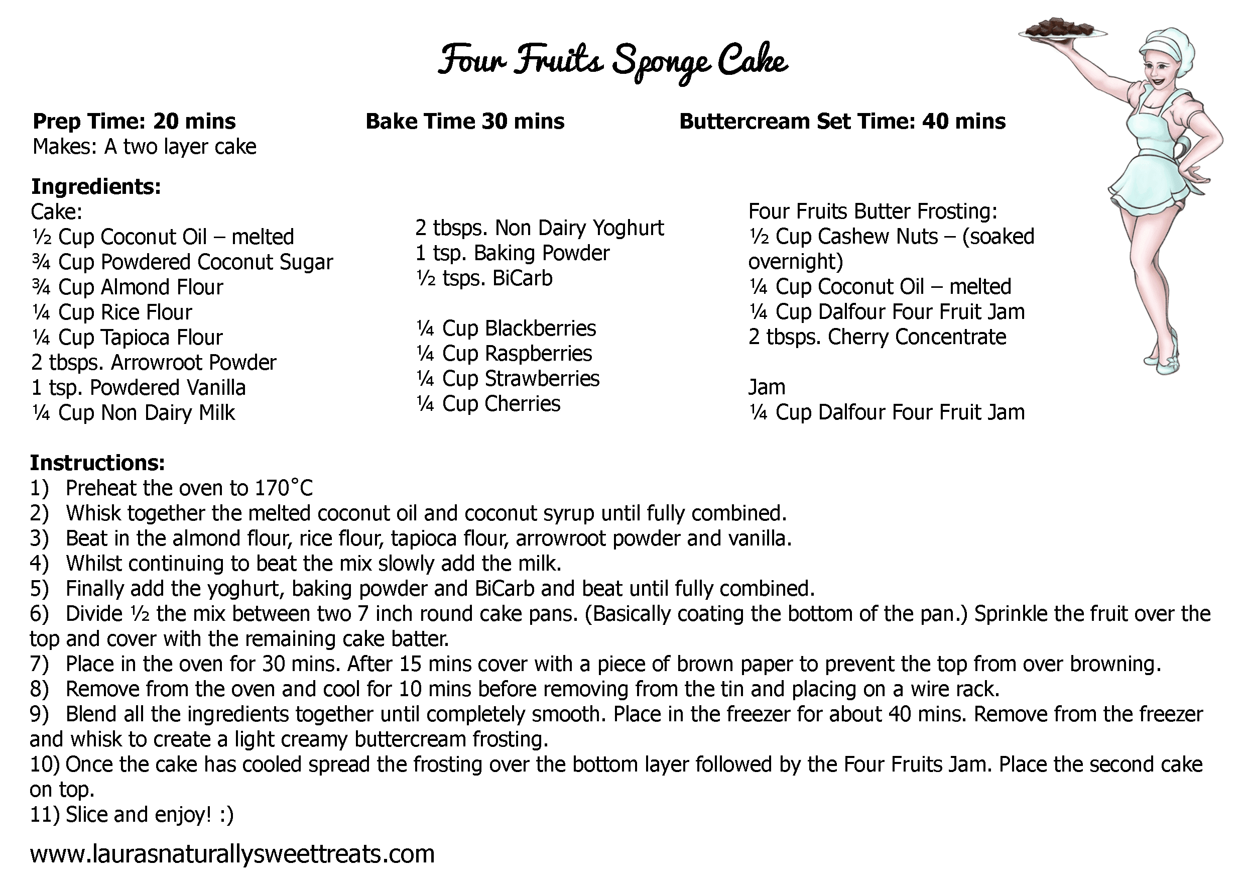four fruits sponge cake recipe card