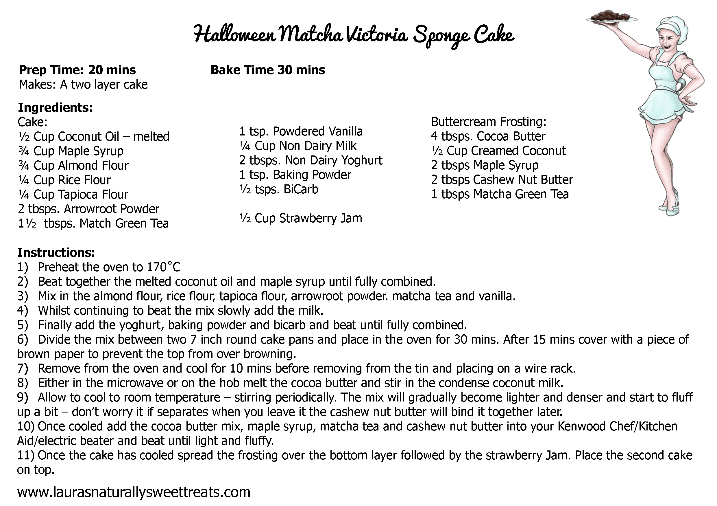 halloween matcha victoria sponge cake recipe card