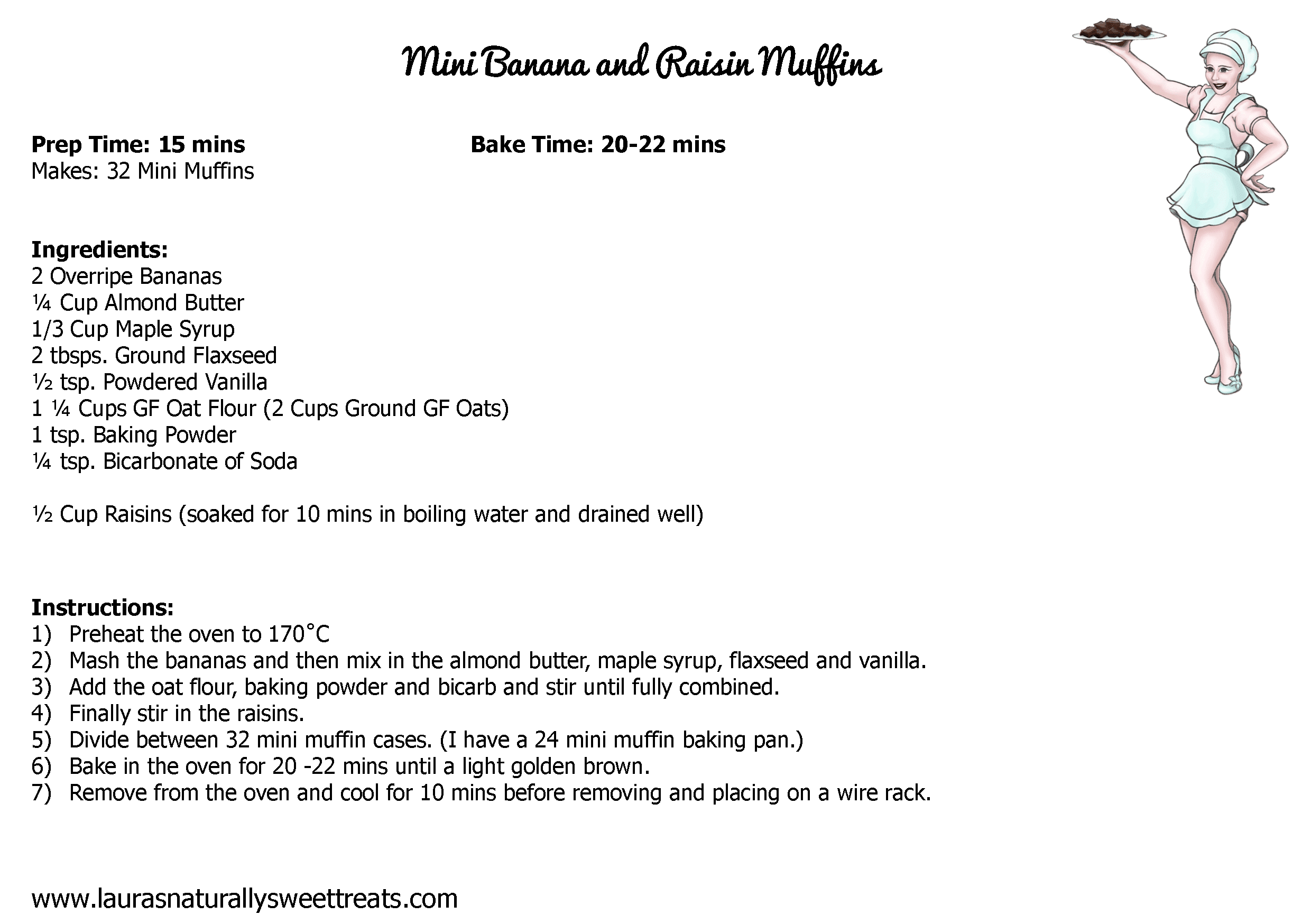 mini banana and raisin muffins recipe card