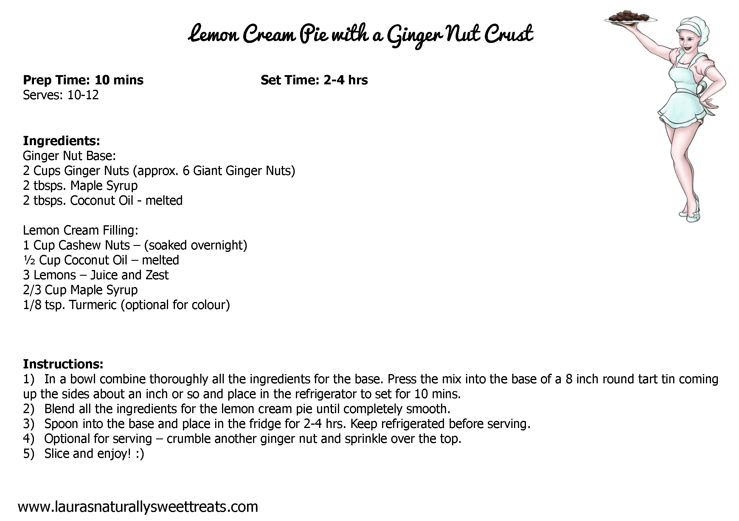 lemon cream pie with a ginger nut crust recipe card