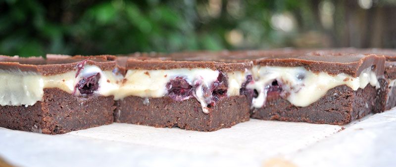 Chocolate Almond Cherry Brownie Slice