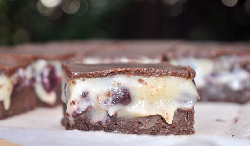 Chocolate Almond Cherry Brownie Slice