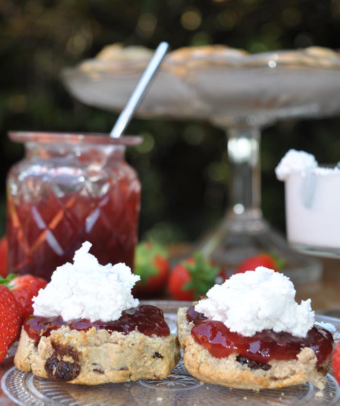 Raisin Scones With Strawberry Jam