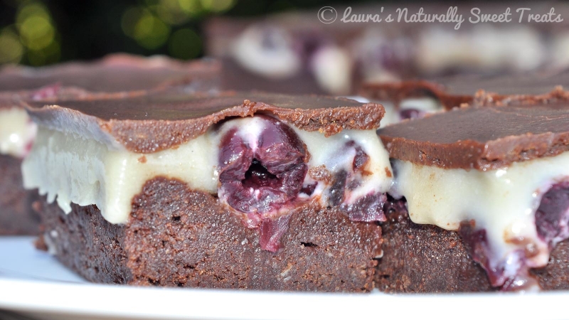 Chocolate Almond Cherry Brownie Slice